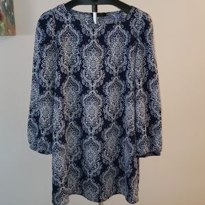 Blue patterned shift dress